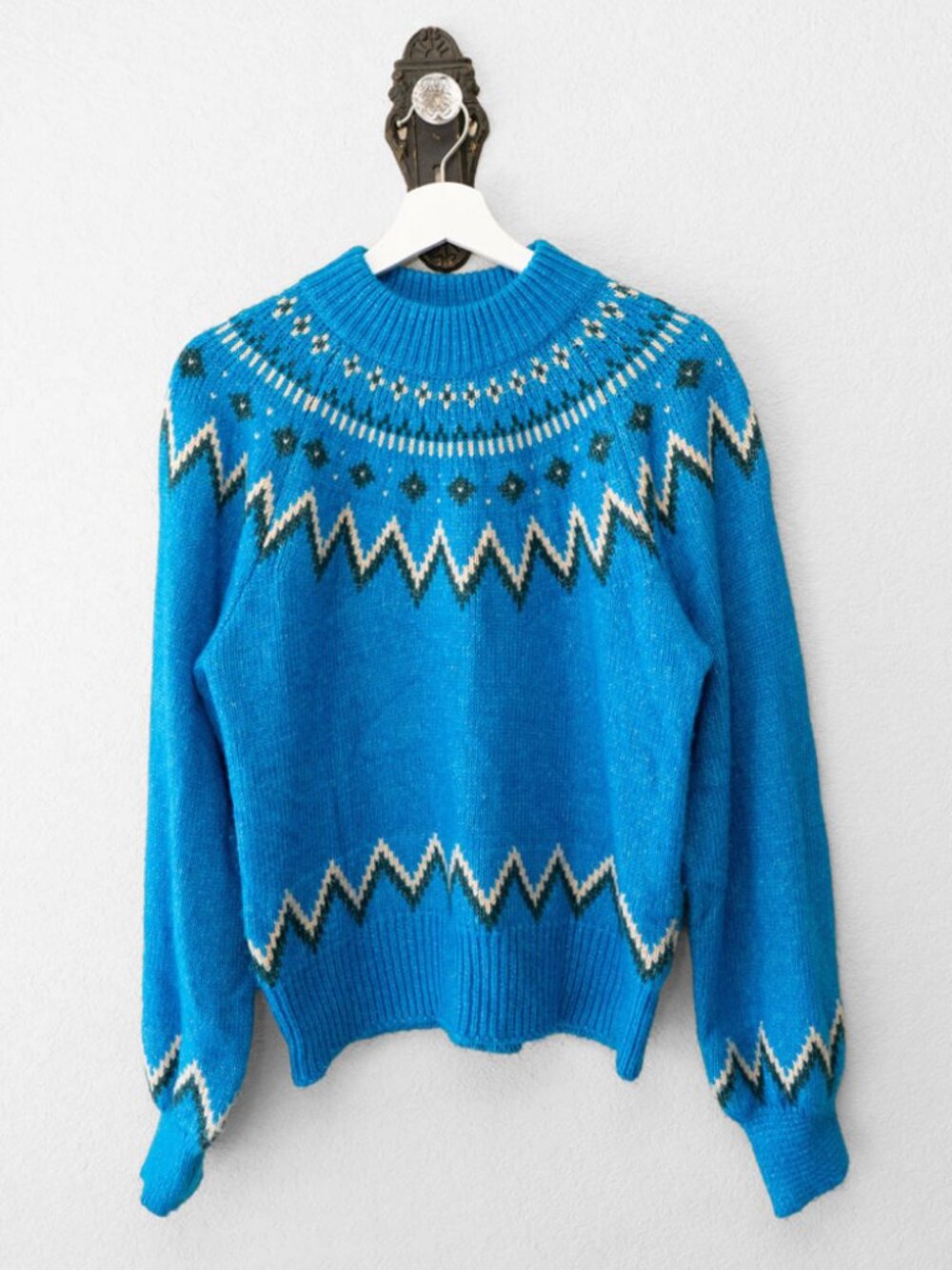 Who What Wear Sweater Womens M Blue Fair Isle Mock Neck Balloon Sleeve Nordic